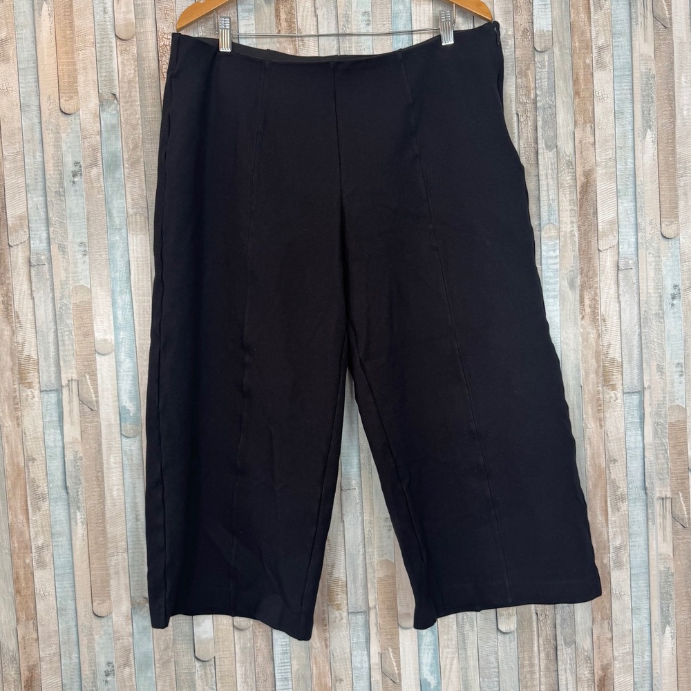 J Crew 18 Black Ponte Knit Wide Leg Crop Pants Trousers Side Zip Seam Front Plus